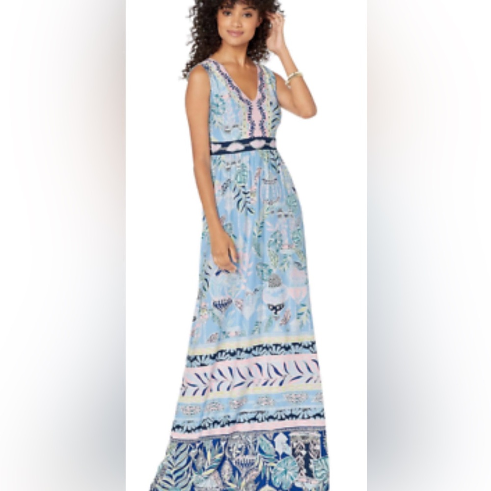 Lilly Pulitzer Tropical Blue and Pink Maxi Dress